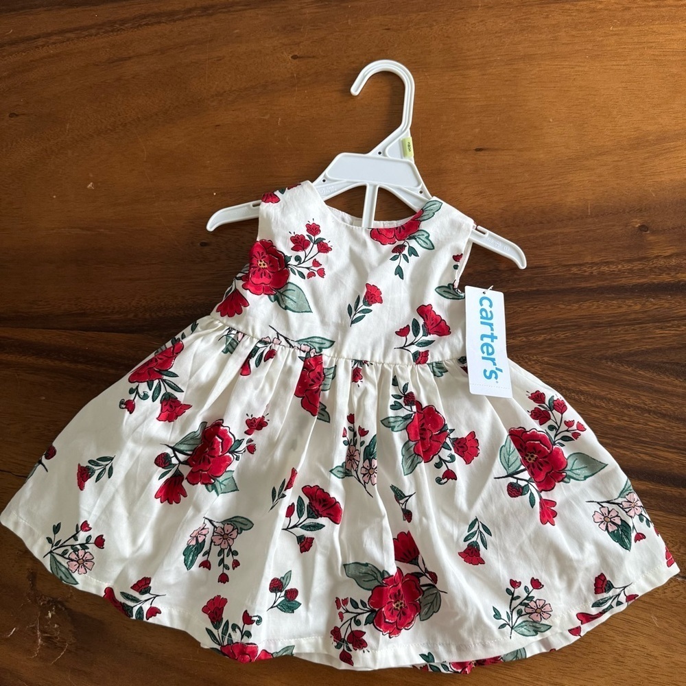 NWT Carter's Floral White and Red Holiday Christmas Dress size 3M